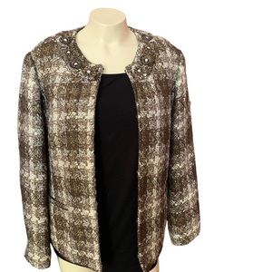 Chico’s Tweed Like Jacket Brown with a Hint of Gold Sparkle Medium Size …